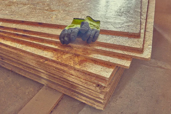 Матеріал Будівельної Плити Osb Виготовлений Відновленої Тирси Вони Лежать Купі — стокове фото