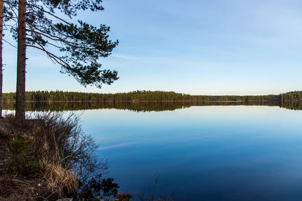 Com vista para um lago calmo na área de tiveden — Fotografia de Stock