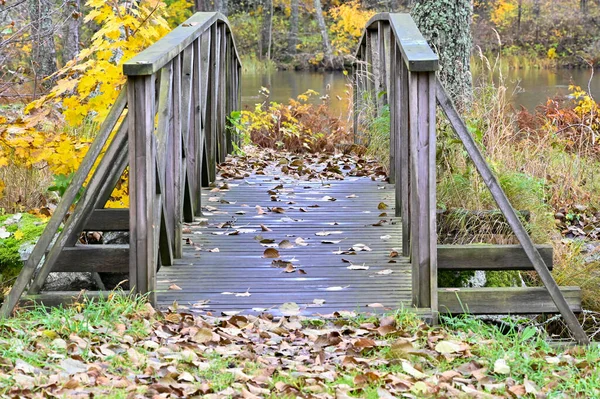 Pont étroit sur un sentier pédestre à Karlskoga — Photo