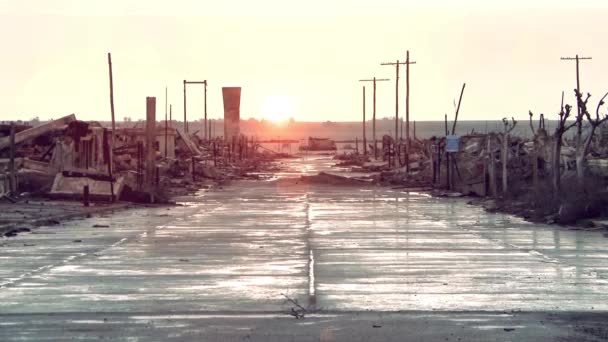 Epecuen Ghost City o zachodzie słońca, Argentyna. — Wideo stockowe