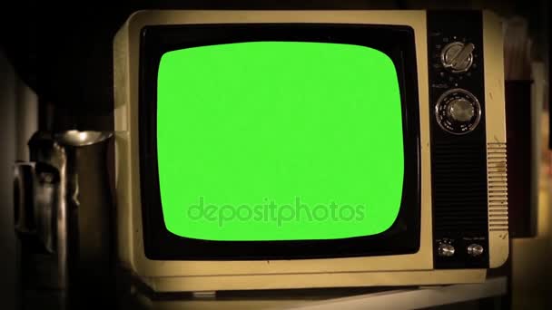 Παλιά τηλεόραση πράσινη οθόνη — Αρχείο Βίντεο
