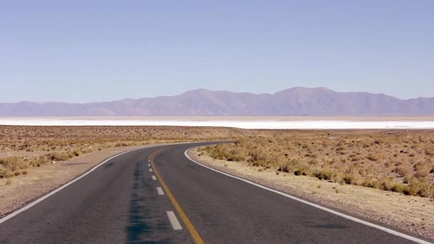 Woestijn Route naast een zout mijne, in Argentinië — Stockvideo