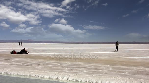 Turisti a Salt Flat in Argentina — Video Stock