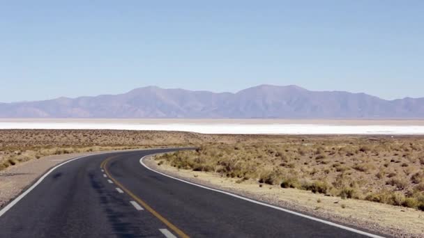 Vrachtwagen in zout Flat, in Argentinië — Stockvideo