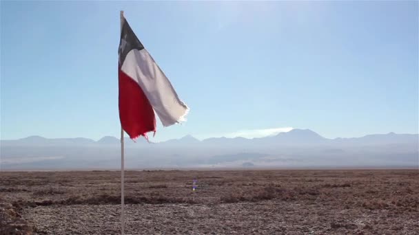 Vlag van Chili In de Atacama woestijn — Stockvideo