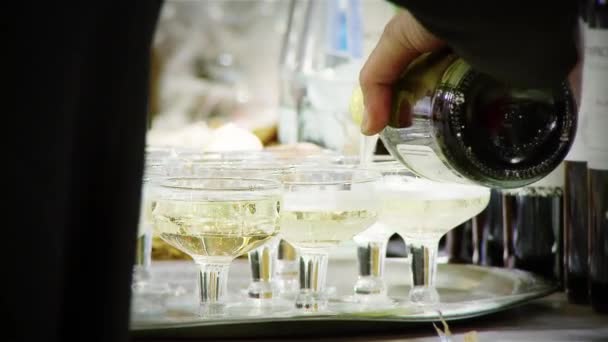 Waiter Serving Champagne Christmas — Stock Video