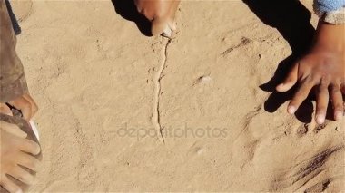 Tic Tac Toe kuru zeminde oynayan çocuklar