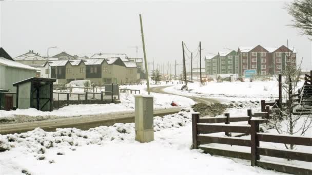 Tráfego Tempestade Neve Ushuaia Argentina — Vídeo de Stock