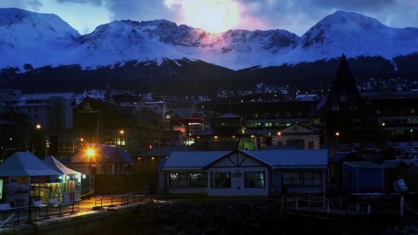 Wunderschöner Sonnenaufgang Über Dem Hafen Von Ushuaia Tierra Del Fuego — Stockvideo