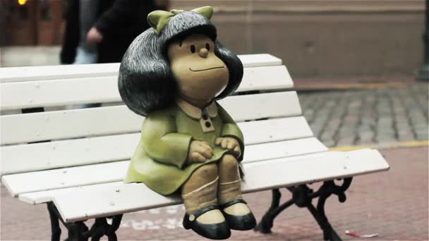 Socha Mafalda Komická Postava Vytvořená Quino Čtvrti San Telmo Buenos — Stock video