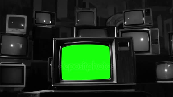 Télévision Vintage Avec Écran Vert Prêt Remplacer Écran Vert Avec — Video