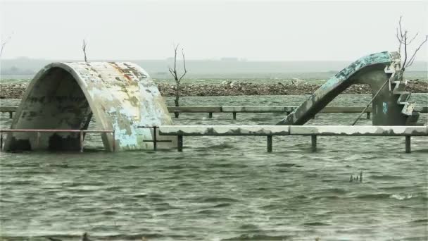Затопленный Городской Парк Городе Призраке Эпекуэн Аргентина — стоковое видео