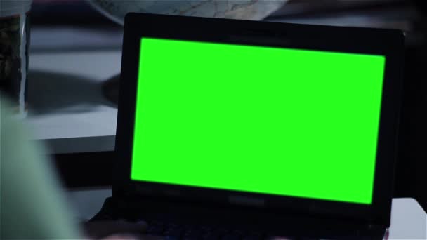 Зеленый Экран Дисплее Ноутбука — стоковое видео