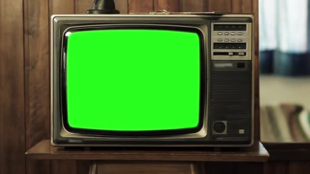 80Er Jahre Fernseher Mit Grünem Bildschirm Bereit Green Screen Durch — Stockvideo