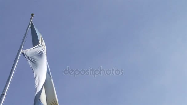 Флаг Аргентины Размахивающий Голубым Небом — стоковое видео