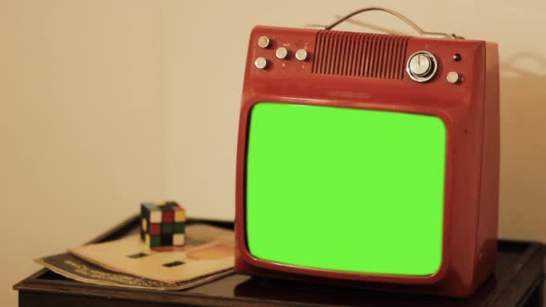 老式幕红电视 准备用任何你想要的画面或图片取代绿色屏幕 你可以用键控 — 图库视频影像