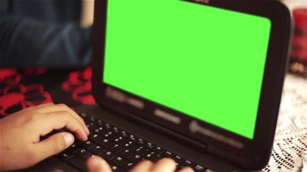 Laptop Negro Con Pantalla Verde Primer Plano Puede Reemplazar Pantalla — Vídeo de stock