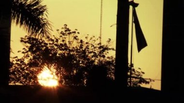 Ağaç Dalları, bir Anten ve Paraguay Bayrak Silueti Asuncion, Paraguay 'daki bir halk parkında Sunset' te.. 