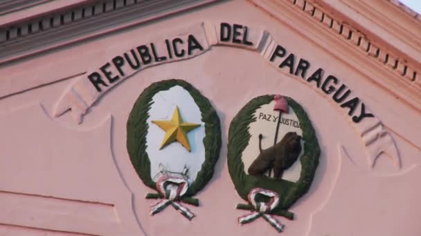 Facciata Cabildo Asuncion Paraguay Dettaglio Scudo Emblemi — Video Stock