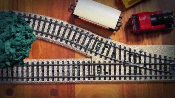 Model Buhar Lokomotifi Oyuncak Tren Buharlı Lokomotif Treni Demiryolundaki Bir — Stok video