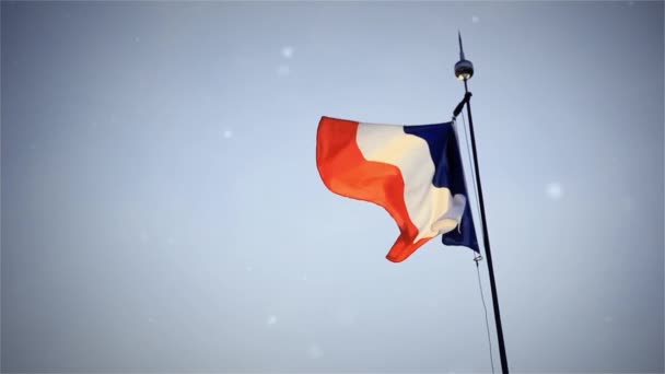 Флаг Франции Гордо Машет Над Старым Зданием Париже — стоковое видео