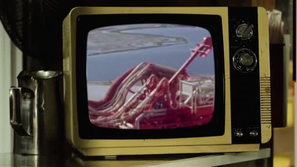 Apollo Raketenstart Einem Alten Fernseher Elemente Dieses Von Der Nasa — Stockvideo