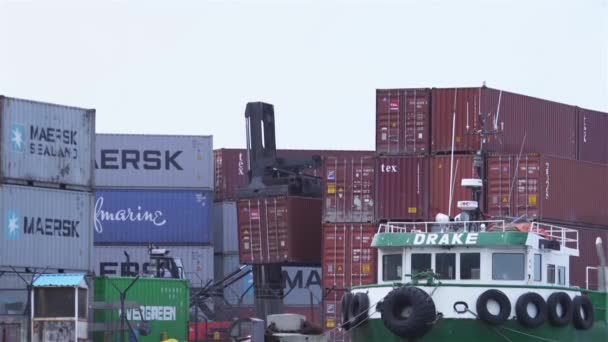 Camion Grue Dans Les Conteneurs Chargement Déchargement Port Tourné Ushuaia — Video