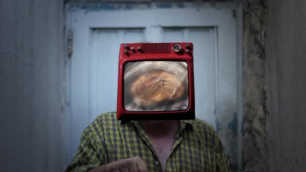大红斑 一个古代风暴在木星的大气层中的电视头一个人 电视在一个人的头上 超现实的概念 美国航天局提供的这一视频的内容 — 图库视频影像