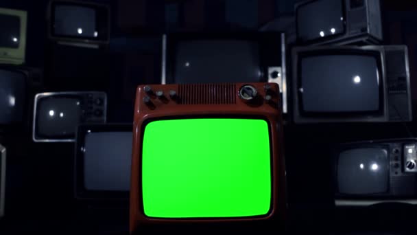 Retro Met Exploderende Groene Scherm Blauwe Donkere Toon Inzoomen Kunt — Stockvideo