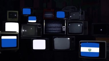 Retro Televizyonlarda El Salvador bayrağı. Koyu mavi tonda. Yakınlaştır. 