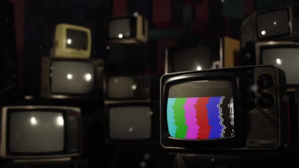 Televisor Antiguo Con Barras Color Sobre Una Pared Retro Partículas — Vídeo de stock