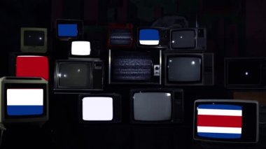Retro Televizyonlarda Kosta Rika bayrağı. Koyu Mavi Ton. 