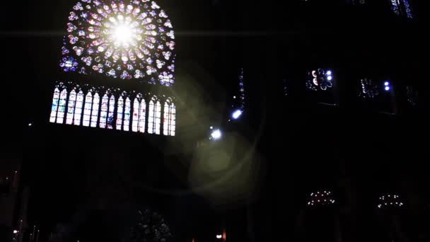 Soleil Brille Travers Rosace Célèbre Cathédrale Notre Dame Paris France — Video