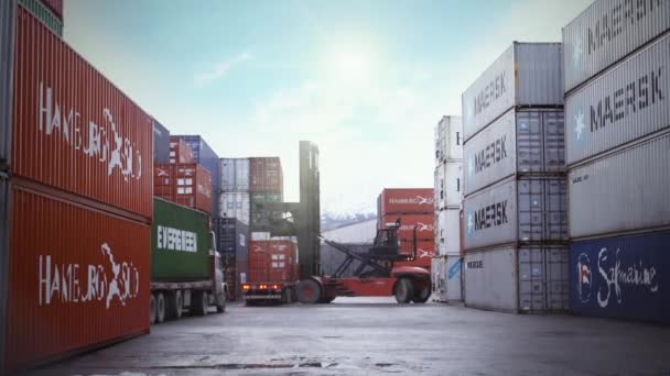 Ushuaia Tierra Del Fuego Argentina 2019 Container Terminal Crane Unloading — стоковое видео