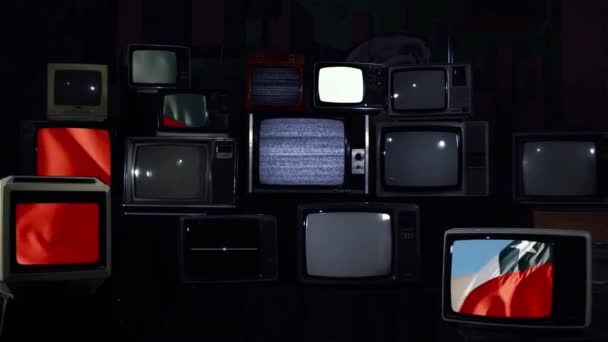 Bandeira Chile Retro Televisions Com Barras Estáticas Coloridas Tom Azul — Vídeo de Stock