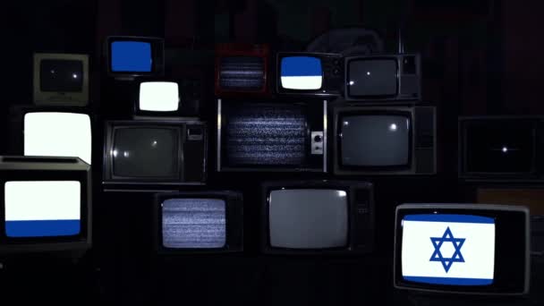 Stack Retro Tvs Com Bandeira Nacional Israel Nas Telas Tom — Vídeo de Stock