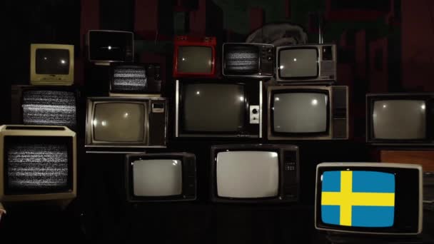 Retro Fernseher Und Die Flagge Schwedens Vergrößern — Stockvideo