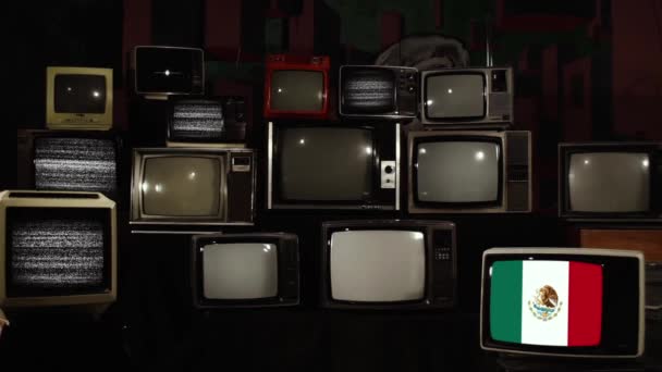 Retro Fernseher Und Die Flagge Mexikos Vergrößern — Stockvideo