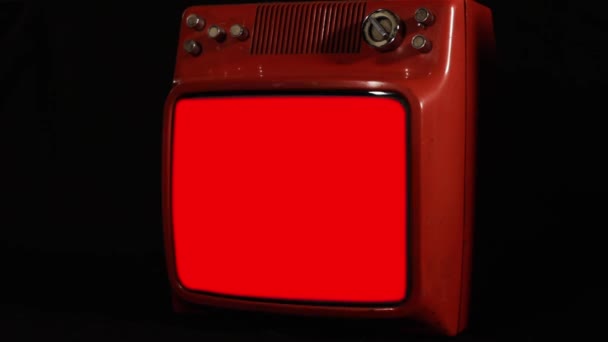 Antica Televisione Rossa Con Sfondo Cromatico Rosso Possibile Sostituire Schermo — Video Stock