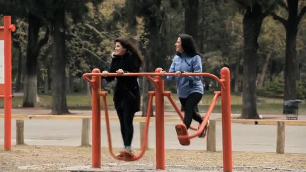 Буэнос Айрес Аргентина 2019 Две Молодые Женщины Занимаются Фитнесом Парке — стоковое видео