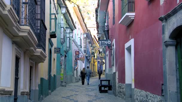 Paz Bolivia 2019 Calle Apolinar Jaen Old Colonial Street Paz — 비디오