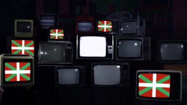 Eski 80 'ler ve 90' ların televizyonlarında Bask Bayrağı. Mavi Koyu Ton. 