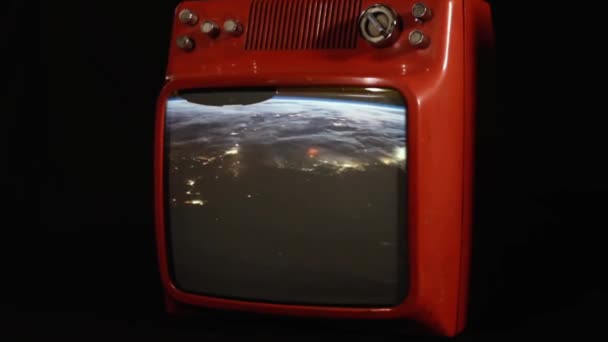 Planeta Ziemia Światła Miasta Kosmosu Widok Iss Retro Red Elementy — Wideo stockowe