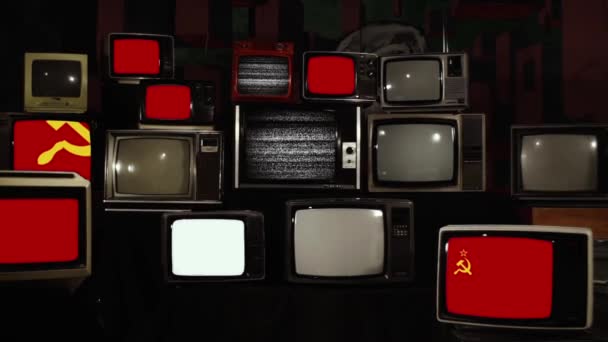 Bandera Unión Soviética Televisores Retro Ampliar — Vídeo de stock