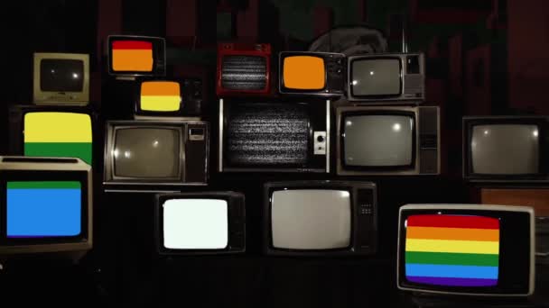 Bandeira Orgulho Gay Bandeira Orgulho Lgbtq Retro Tvs Ampliar — Vídeo de Stock