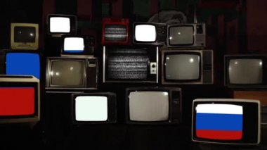 1980 'lerin Vintage Televizyonlarında Rus Bayrağı. Yakınlaştır. 