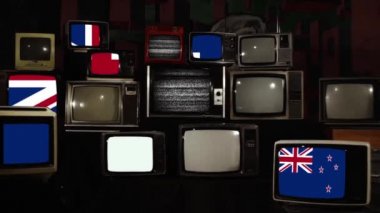 Eski ve 90 'ların televizyonlarında Yeni Zelanda Bayrağı. Yakınlaştır. 