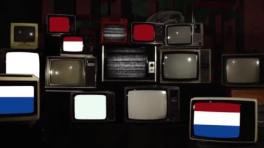Retro Television Screens 'te Hollanda bayrağı. Yakınlaştır. 