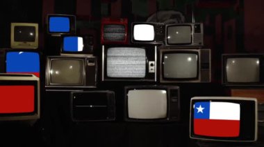 Vintage TV 'de Şili Bayrağı. Yakınlaştır. 