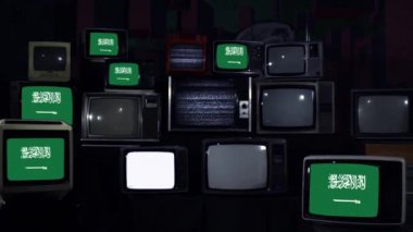 Suudi Arabistan bayrakları ve Retro TV 'ler. Mavi Koyu Ton. Yakınlaştır.